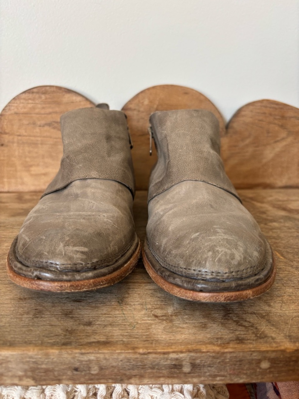 A.S.98 Women's Taupe Leather Ankle Booties with Side Zip